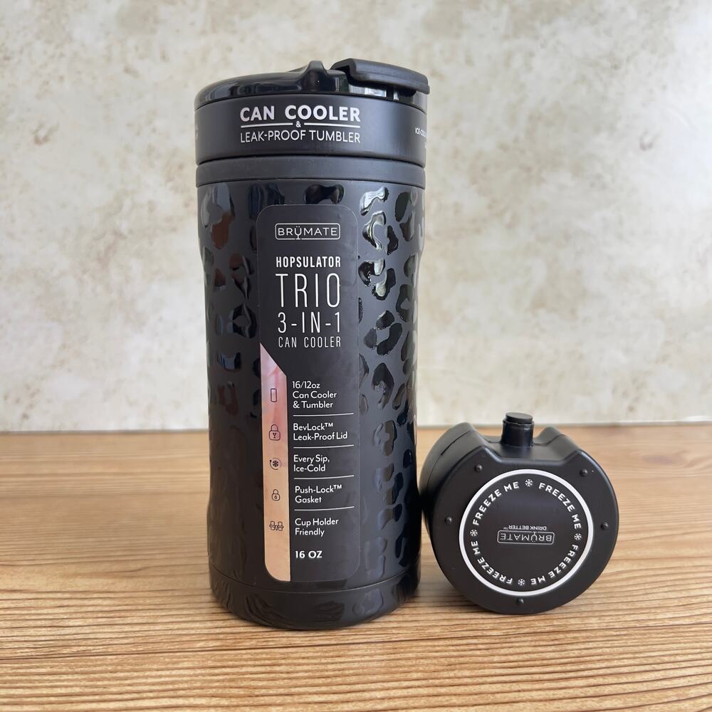 Brumate Hopsulator Trio 3 in 1 Can Cooler Tumbler 16/12 oz Onyx Leopard